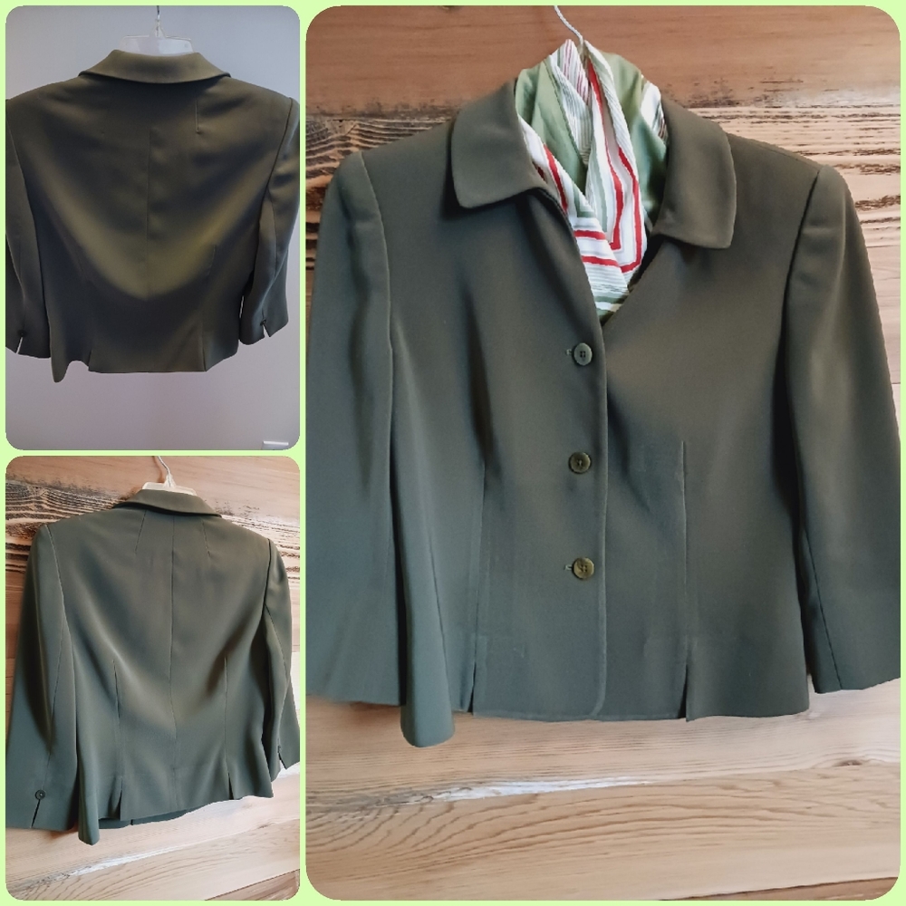 FINAL Lvg 8/15 vtg cropped jacket military style Dusky green STYLE FLAIR EUC
